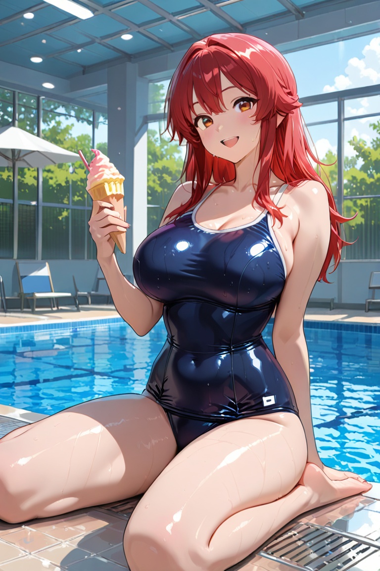 school swimsuit,  Swimsuit Action Big-breasted school swimsuit on Tensor.Art