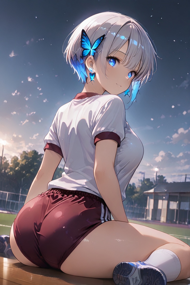 taut-fitting bloomers,  Beautiful bloomers,  Glowing earrings & blue-under-layer hair on Tensor.Art