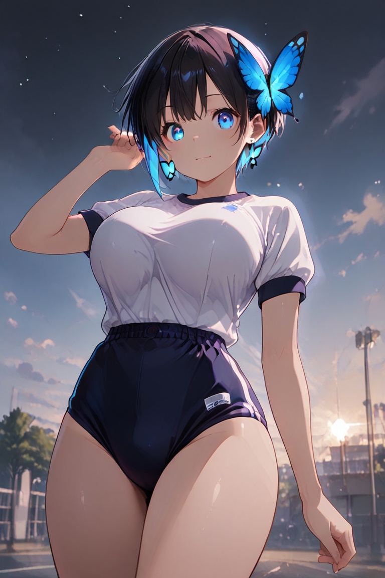 taut-fitting bloomers,  Beautiful bloomers,  Glowing earrings & blue-under-layer hair on Tensor.Art