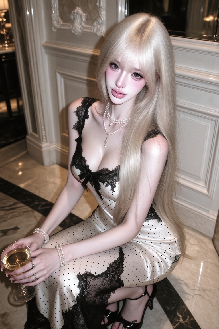 a beautiful young woman sitting gracefully on the floor,  slightly looking up toward the camera,  high-angle photography o...