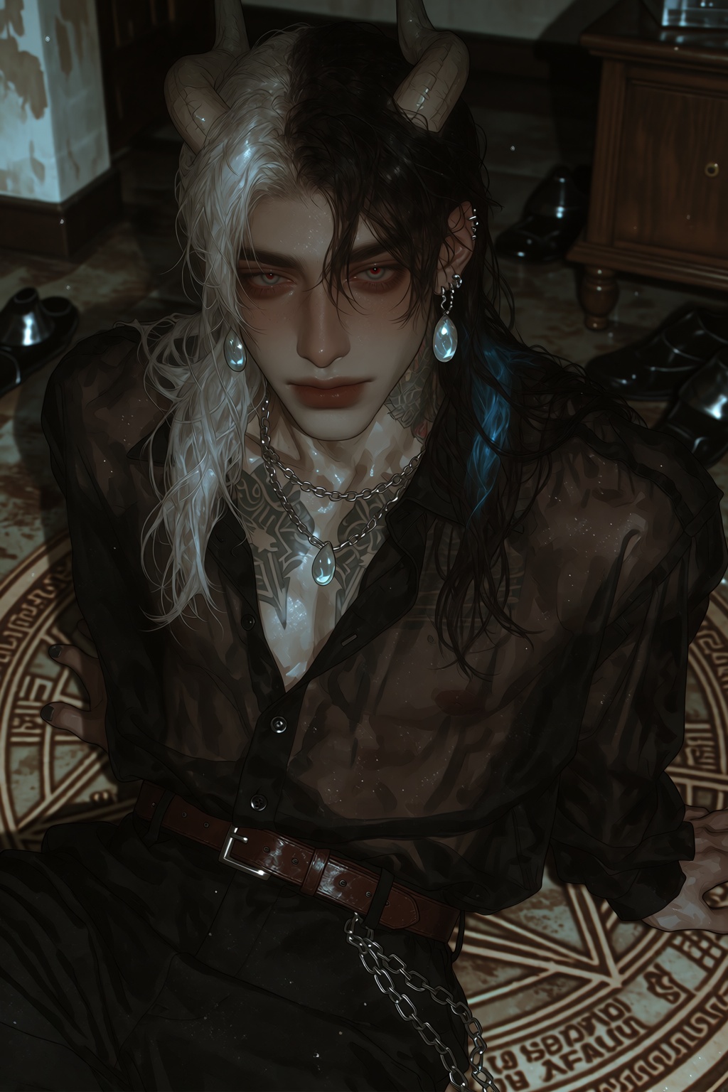 highres,  absurdres,  @Z4G4NTR4N A young man with heterochromia (left eye is red on Tensor.Art