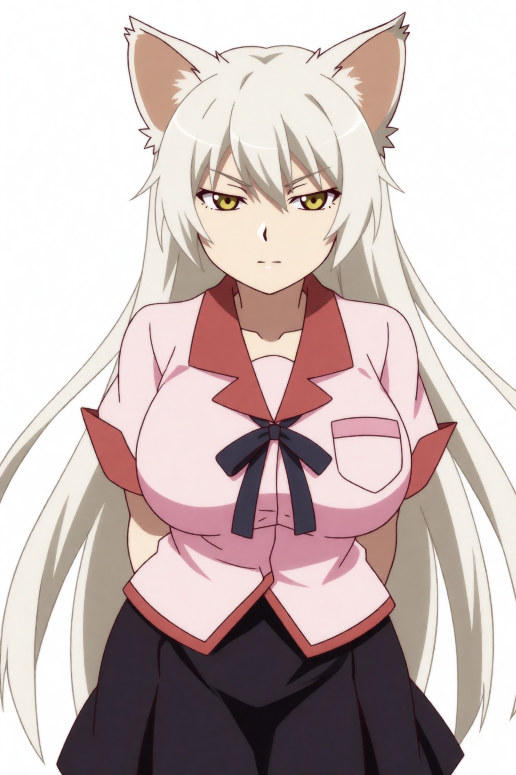 Tsubasa Cat,  a cat girl with long white hair and yellow eyes. She is a mature,  well rounded female. Her long on Tensor.Art