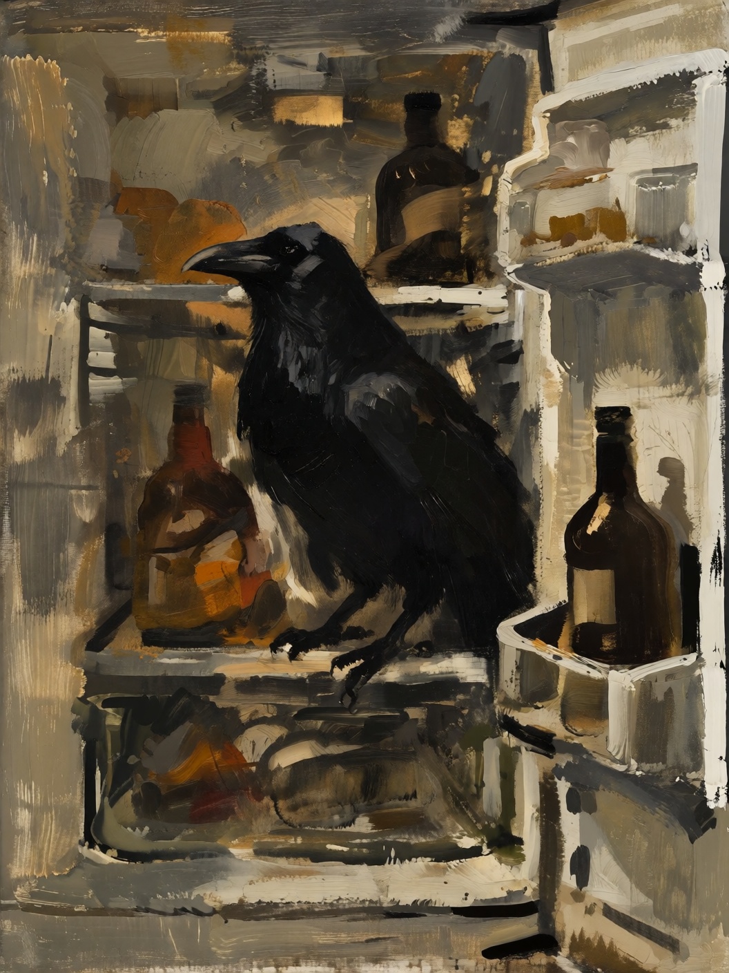 sketch painting of a raven in an open refrigerator on Tensor.Art