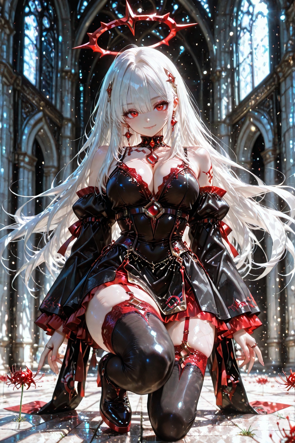 Character: Kaguya; anime-style girl; long,  glossy,  straight platinum-white hair with blunt bangs and long side strands (...