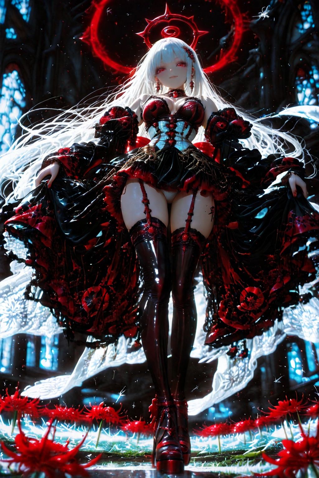 Character: Kaguya (solo,  anime-style girl); long platinum-white hair,  glossy and straight with blunt bangs and long side...