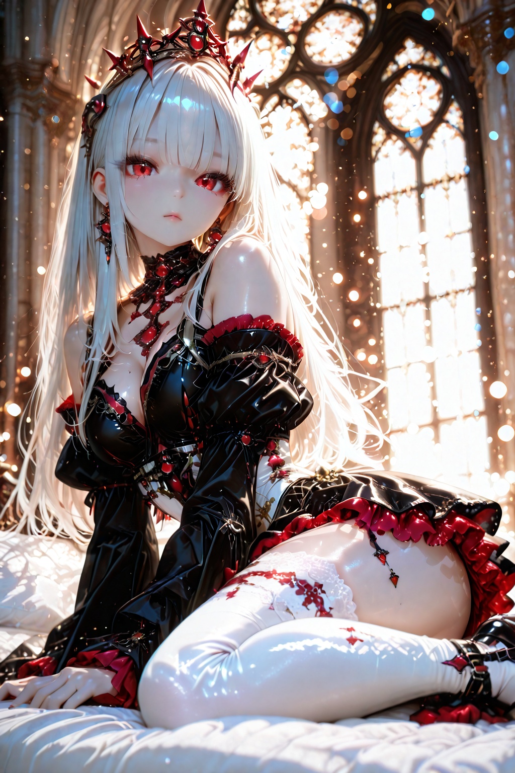 Kaguya,  a beautiful woman in the style of ***** anime; translucent white skin,  long platinum-white hair on Tensor.Art