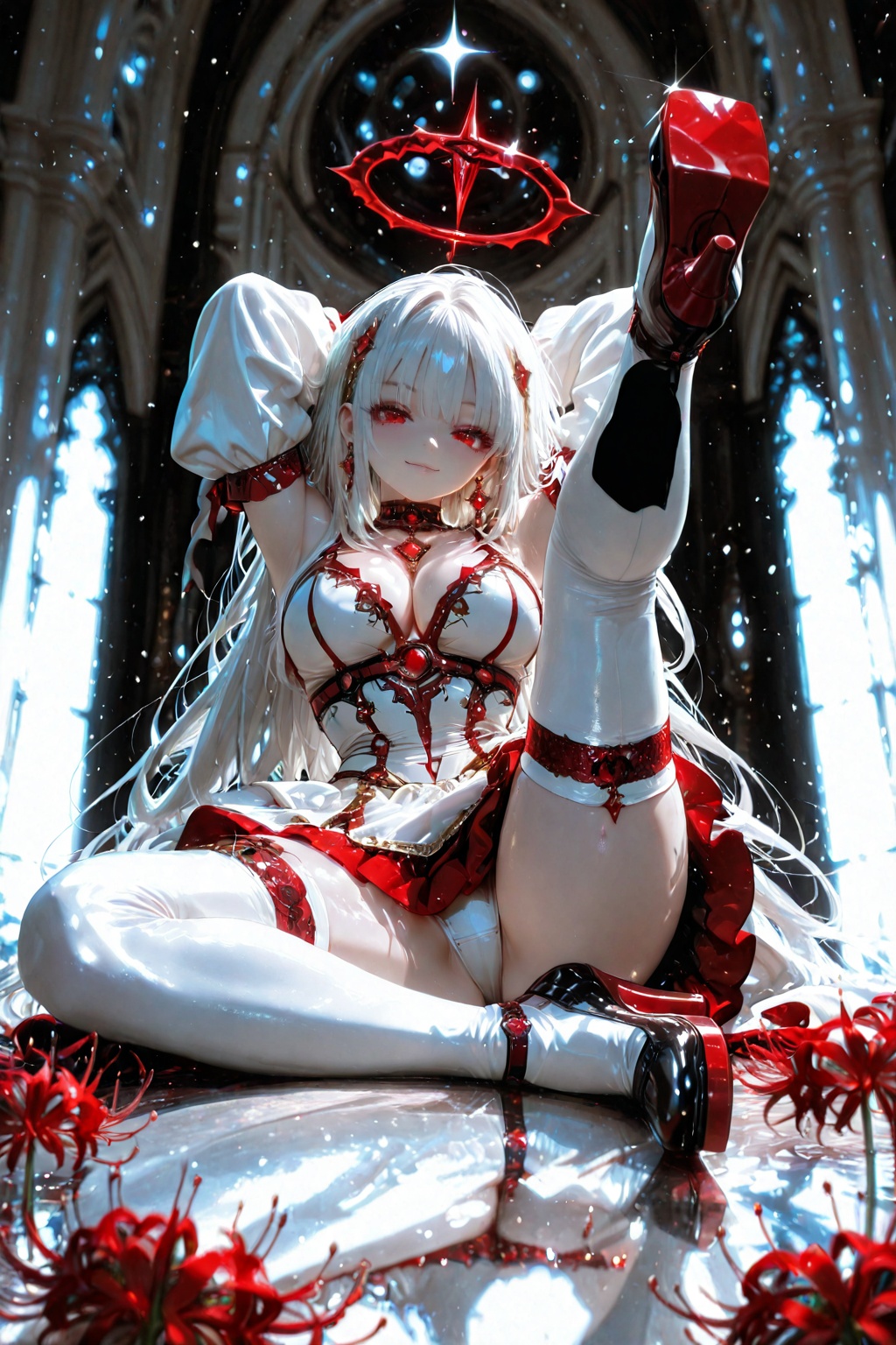 Character: Kaguya (solo); anime-style girl; lustrous,  long,  straight platinum-white hair (hime-cut style: blunt-cut bang...