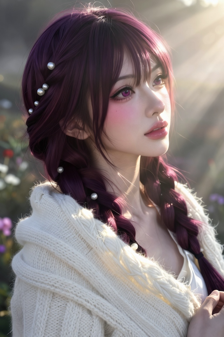 1girl,  deep plum purple hair with raspberry tips,  magenta eyes on Tensor.Art
