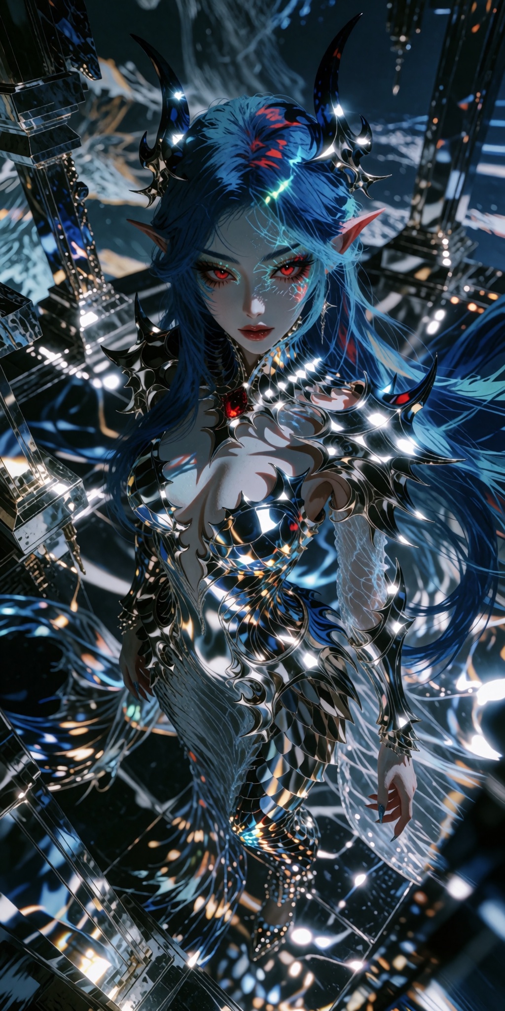 An ultimate digital art masterpiece of a powerful,  regal Chinese Dragon Queen,  exuding an imposing and terrifyingly maje...