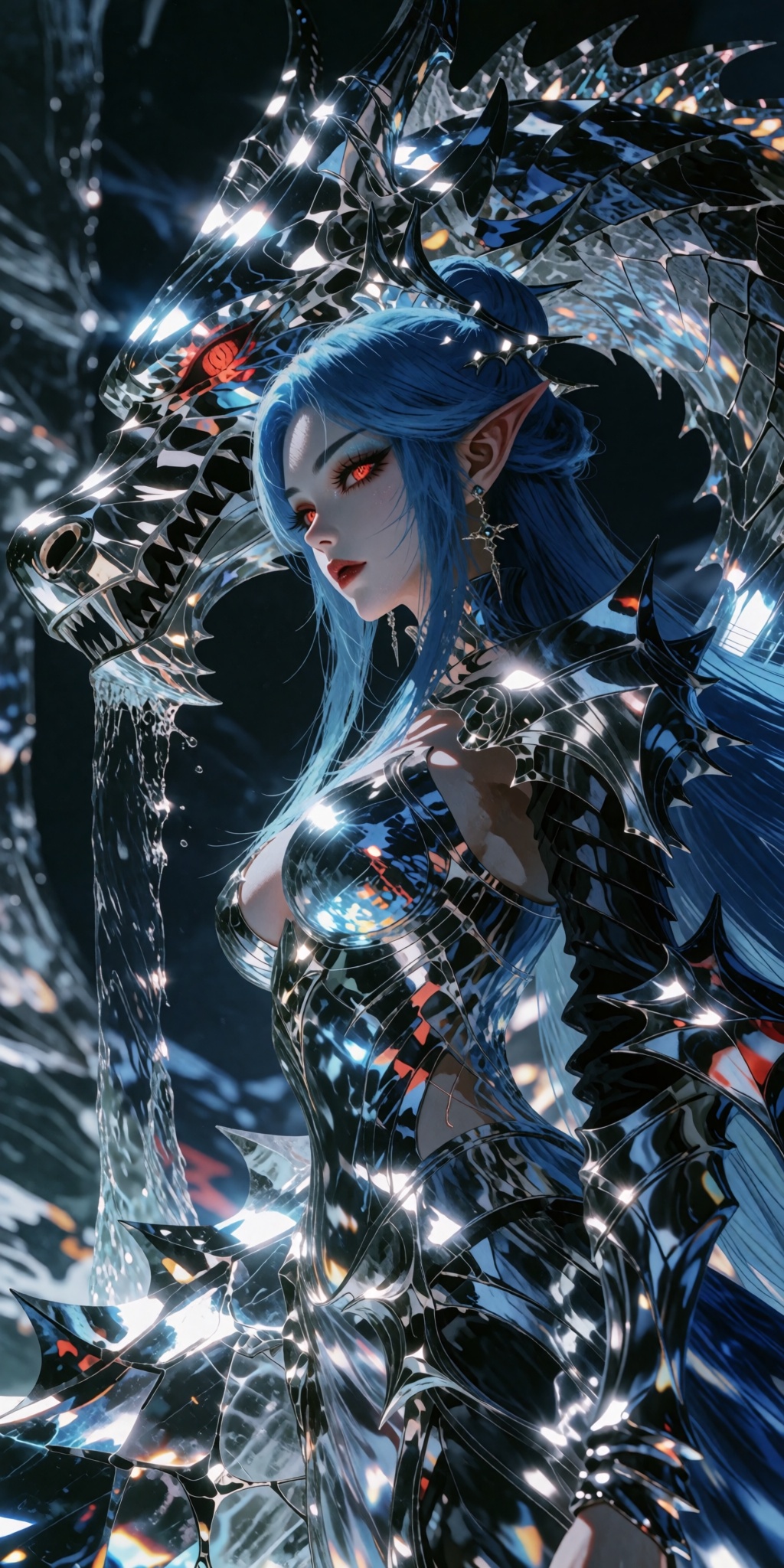 A breathtakingly detailed digital masterpiece portraying a sovereign Chinese Dragon Queen wrapped in a palpable,  majestic...
