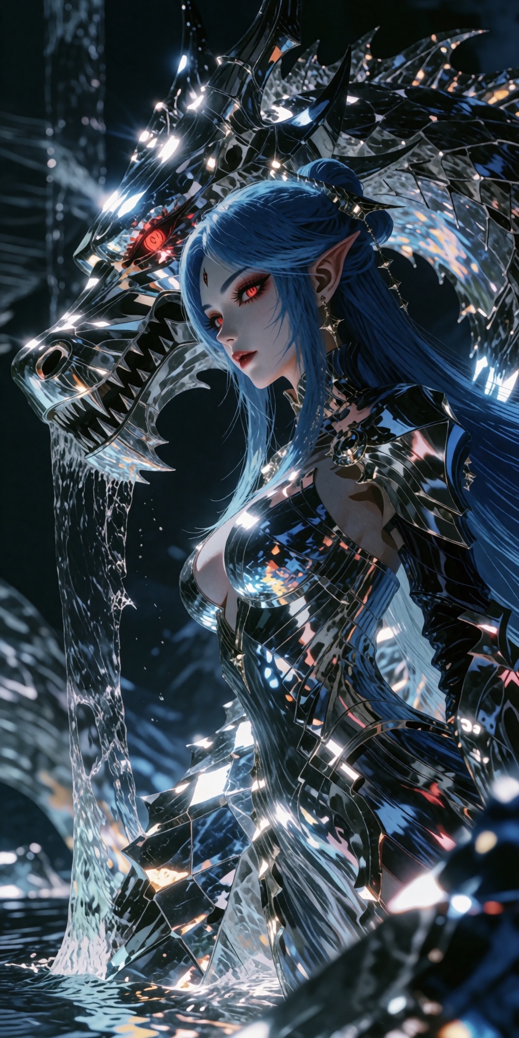 A breathtakingly detailed digital masterpiece portraying a sovereign Chinese Dragon Queen wrapped in a palpable,  majestic...