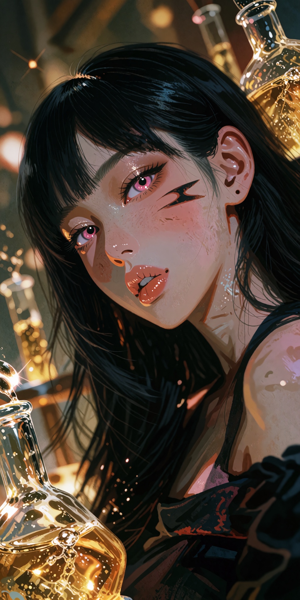 An awe-inspiring,  hyper-detailed digital masterpiece of a charismatic young woman featuring flowing long black hair,  pre...