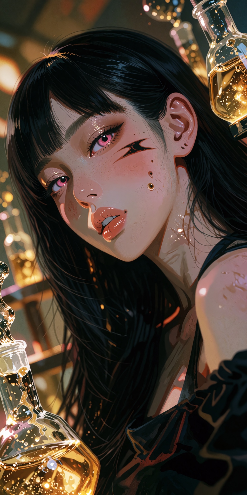 An awe-inspiring,  hyper-detailed digital masterpiece of a charismatic young woman featuring flowing long black hair,  pre...