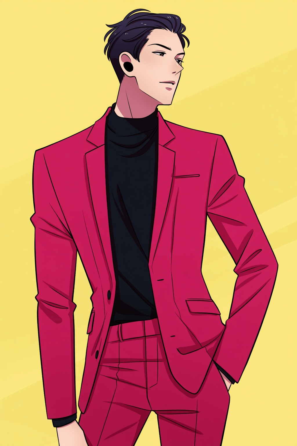 highres,  absurdres,  A highly stylized digital fashion illustration portrays a man with short on Tensor.Art