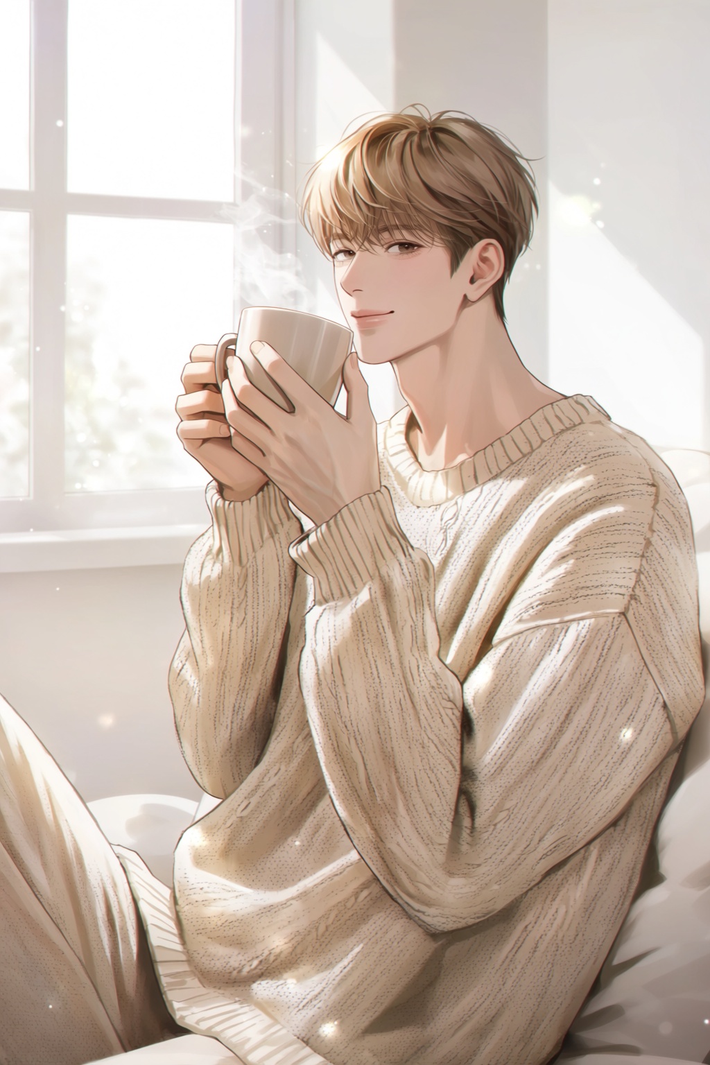 highres,  absurdres,  @b_ban A handsome young man sits in a bright on Tensor.Art