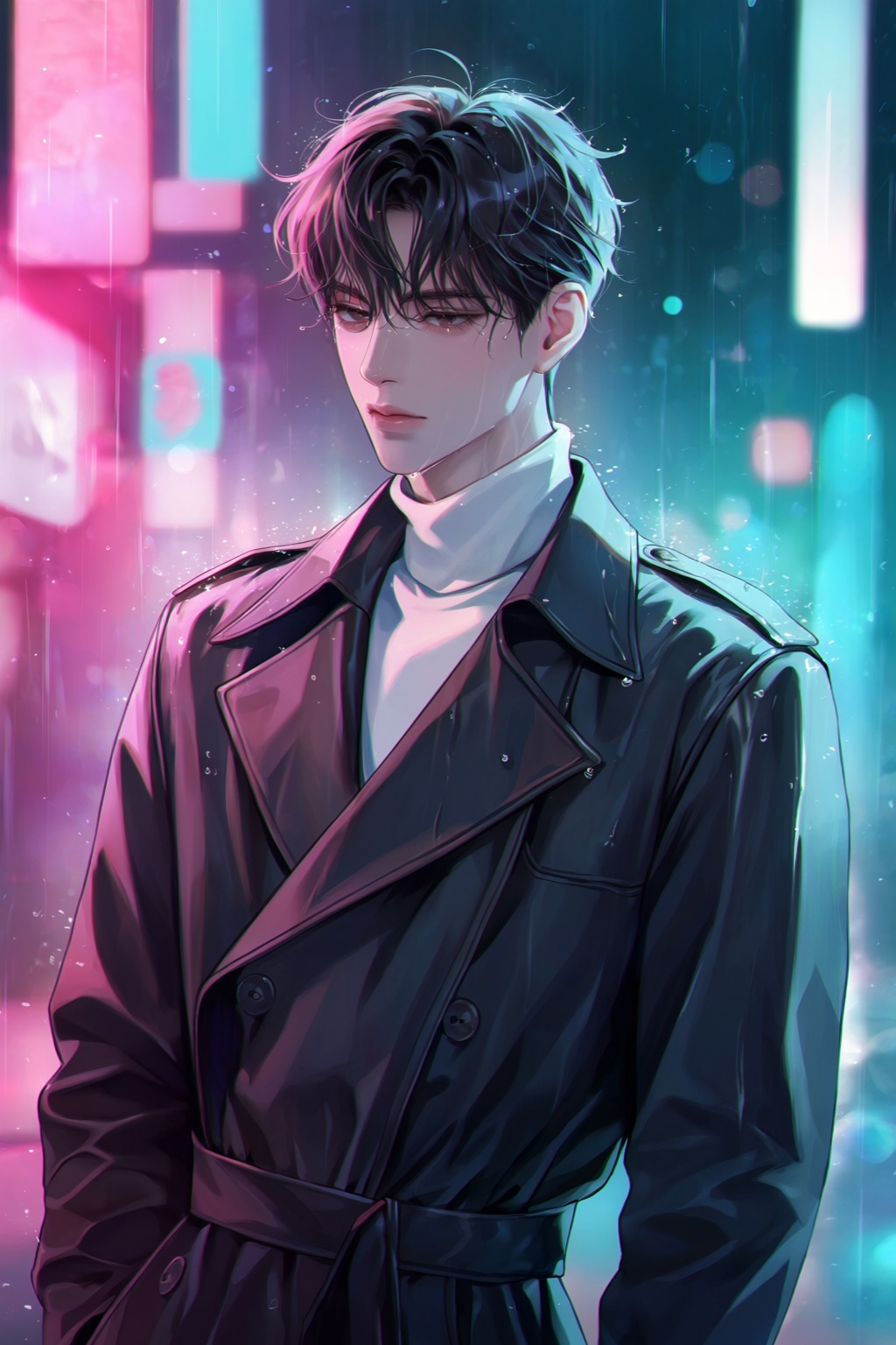 highres,  absurdres,  @b_ban A young man with sharp features and messy on Tensor.Art