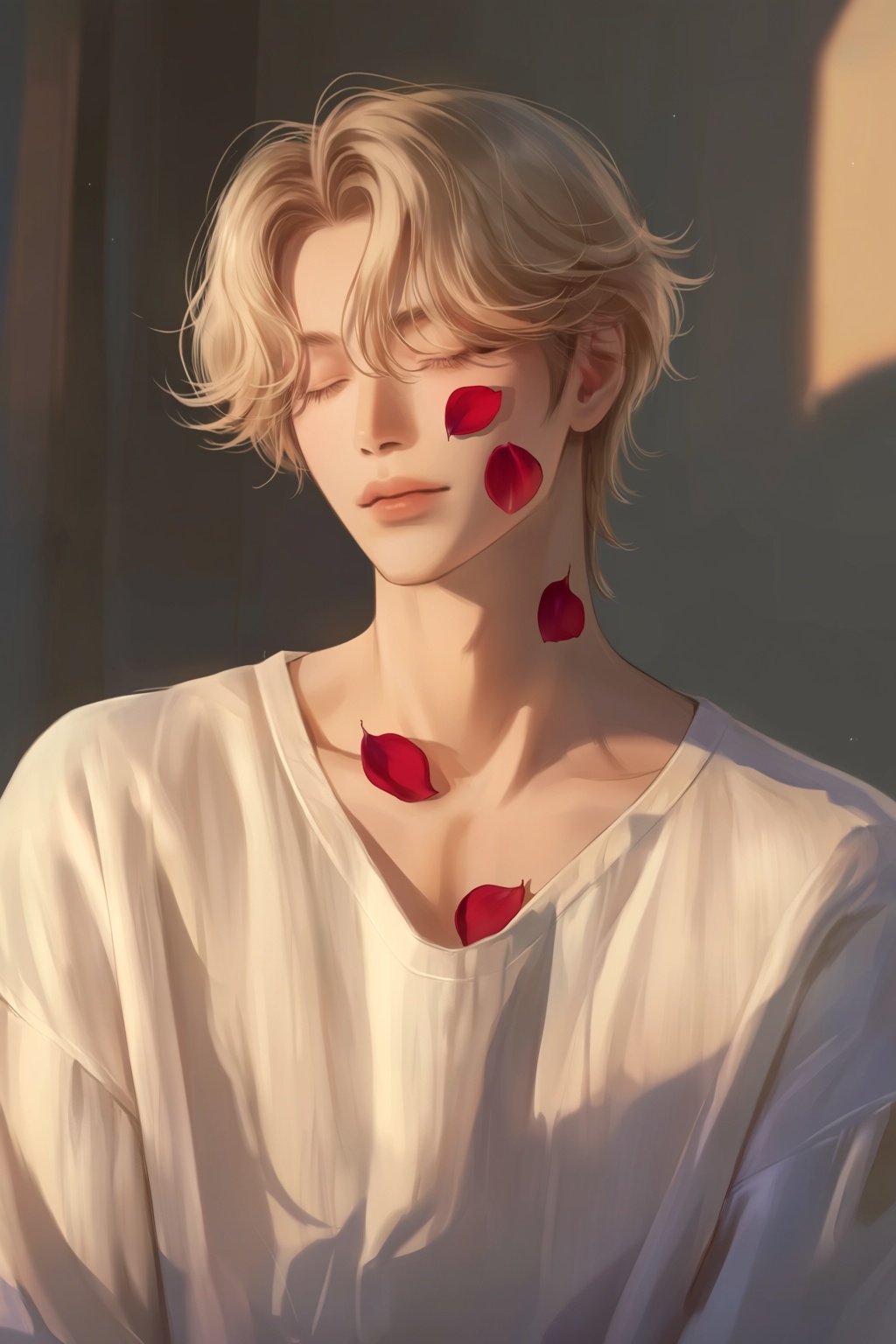 highres,  absurdres,  @b_ban This intimate digital portrait showcases an androgynous young man with soft on Tensor.Art