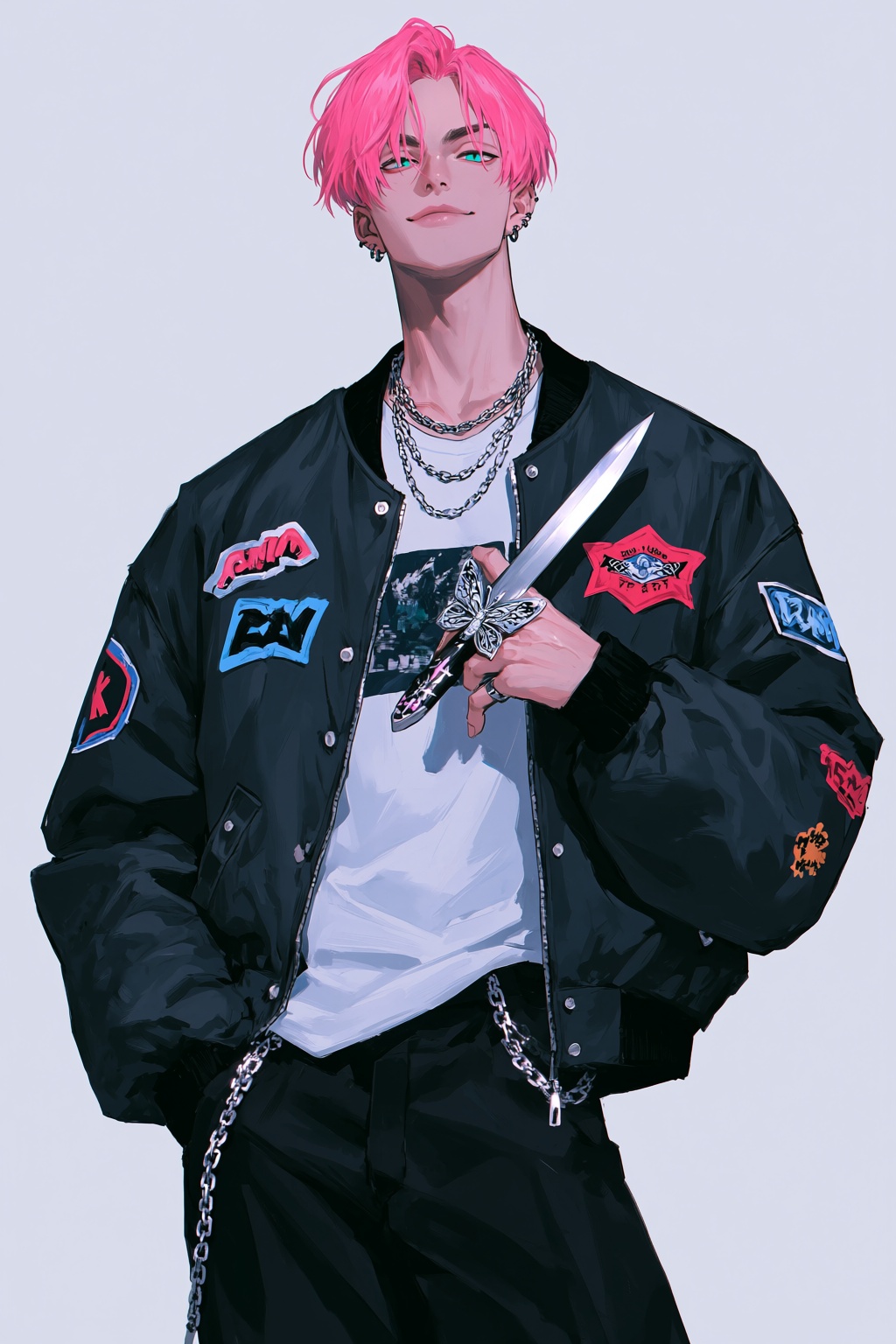 highres,  absurdres,  A stylized digital illustration portrays a young man with short on Tensor.Art