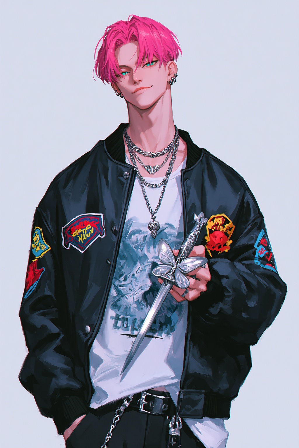 highres,  absurdres,  A stylized digital illustration portrays a young man with short on Tensor.Art