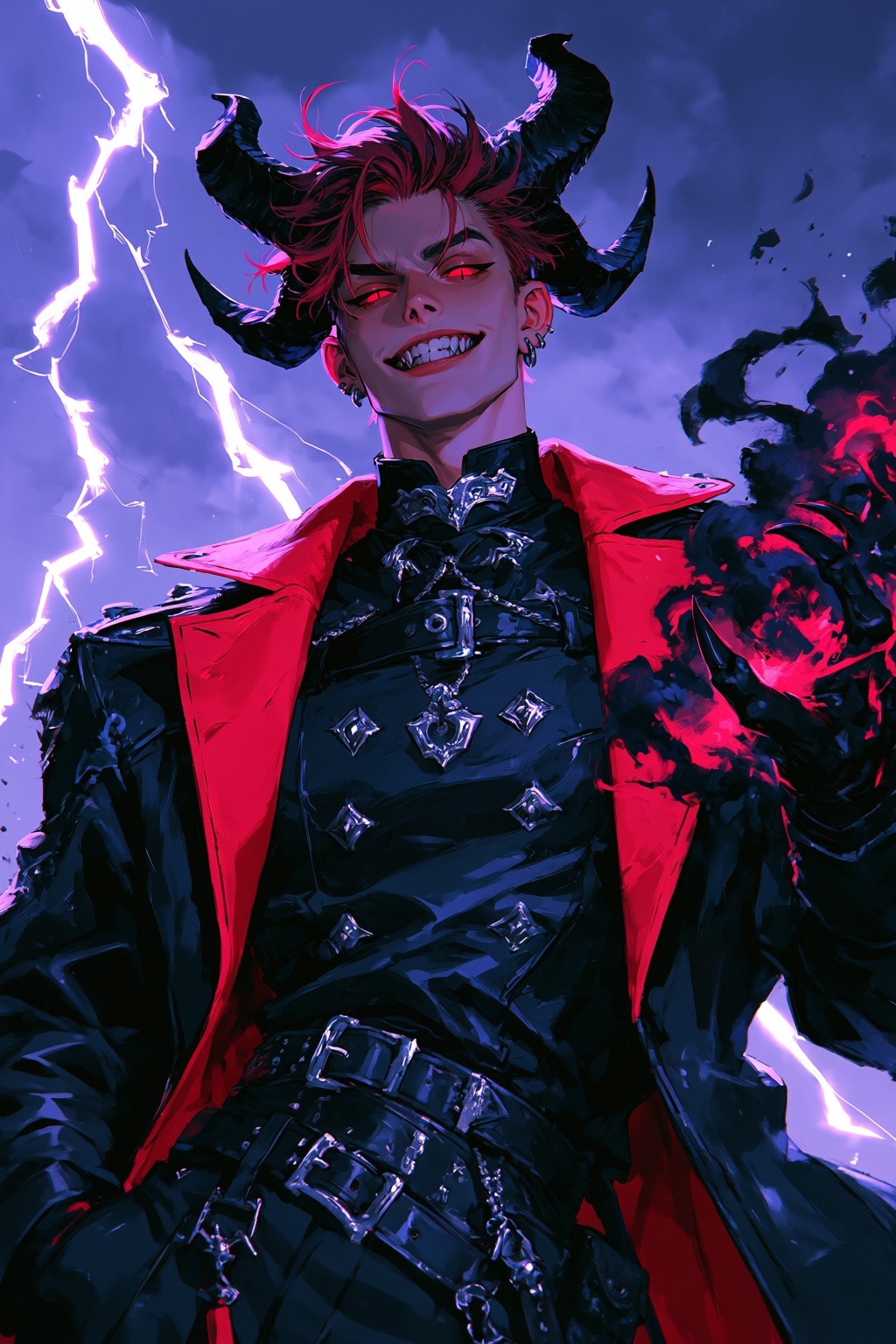 highres,  absurdres,  A dramatic digital illustration features a demonic young man with pale on Tensor.Art