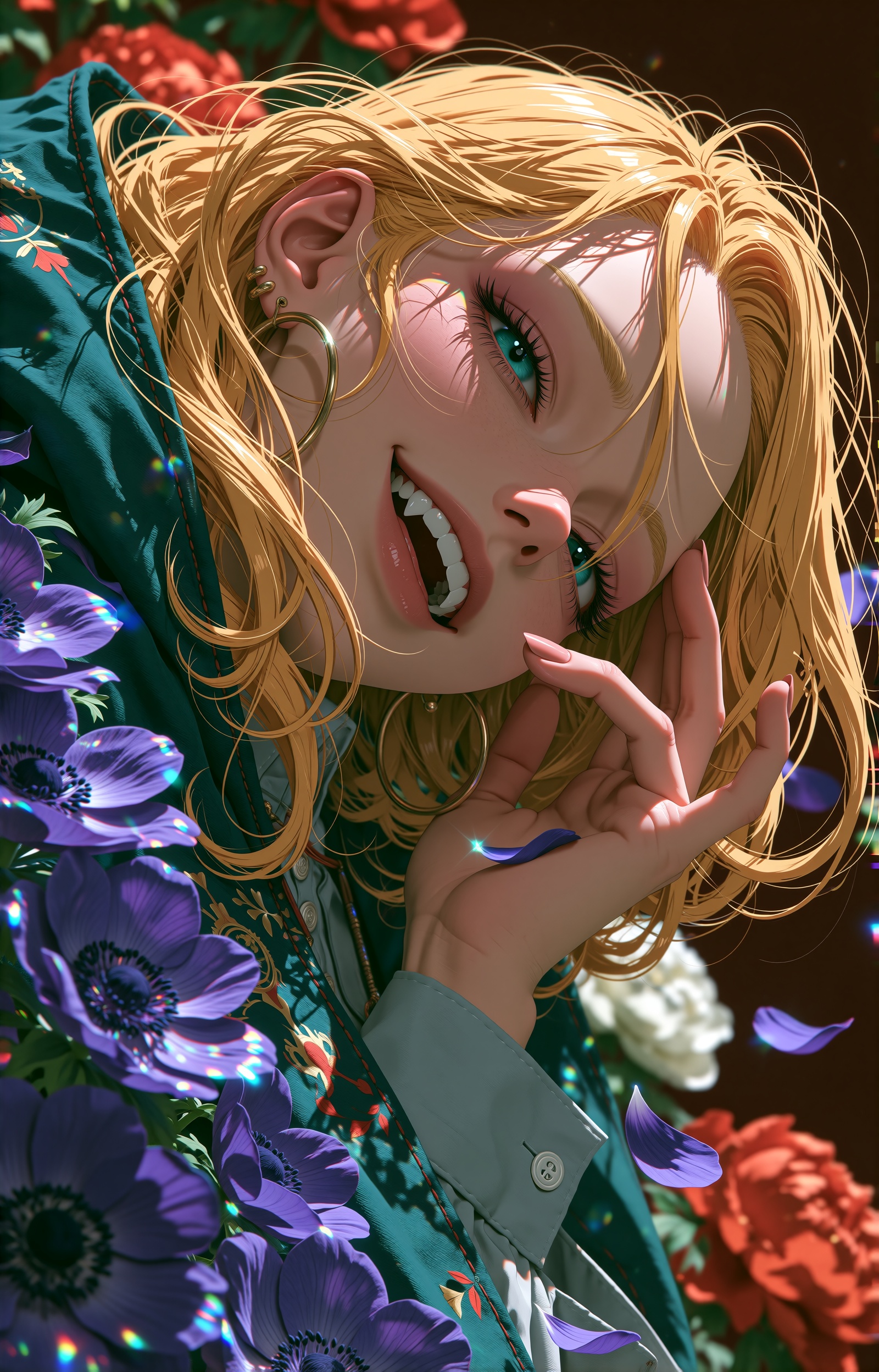 SUBJECT: A young blonde woman from the previous synthesis returns as the **** subject,  her long loose honey-blonde hair s...