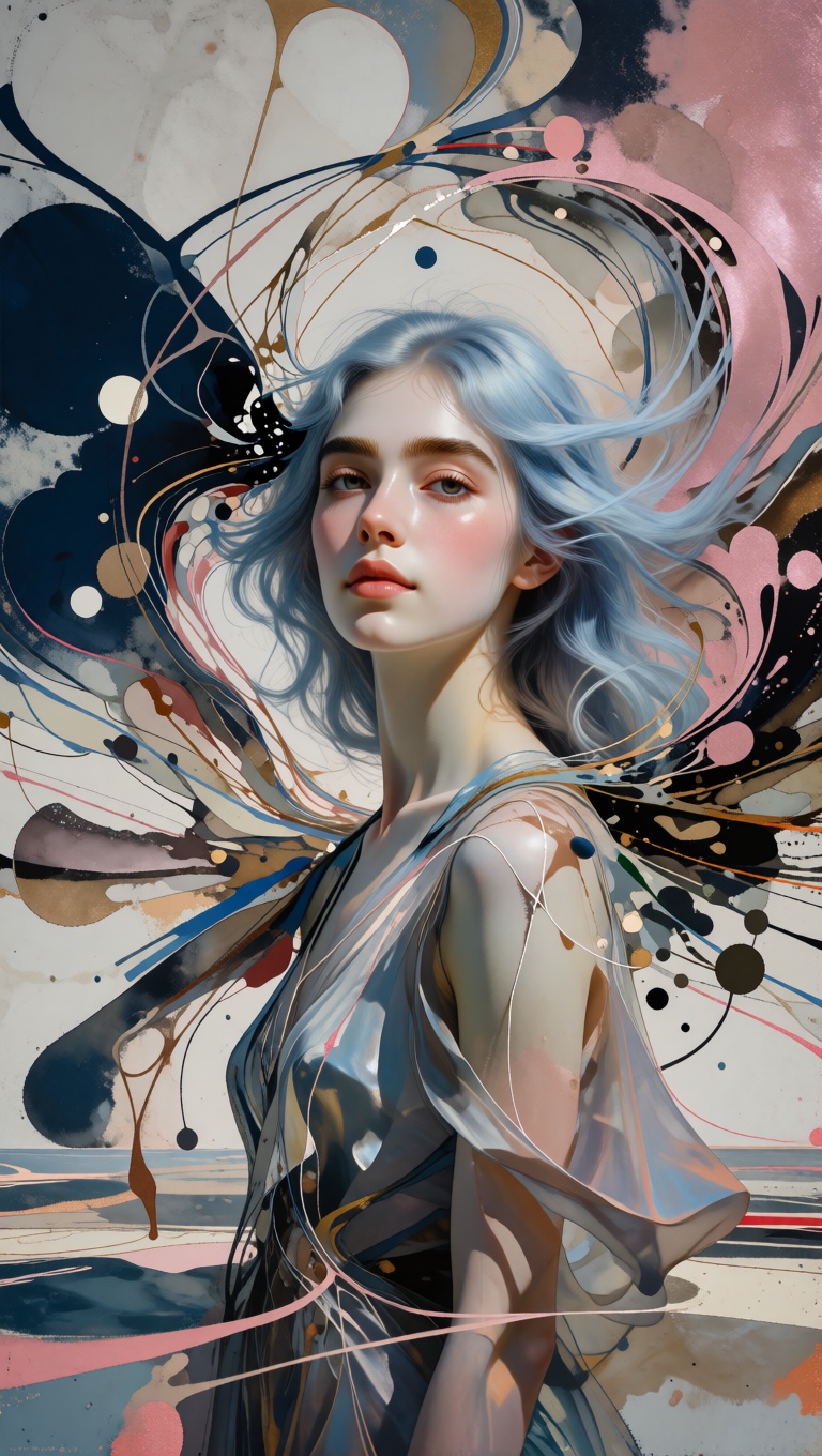 masterpiece,  ultra-detailed,  editorial magazine cover. An elegant and beautiful woman with long pastel blue weave hair o...