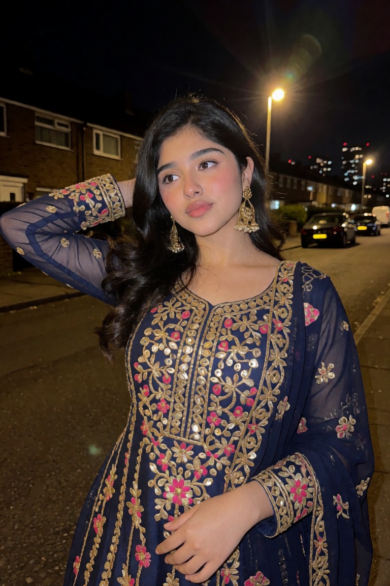 A young woman of Indian ethnicity with warm medium-brown skin tone,  soft facial features,  full lips with a natural pink...