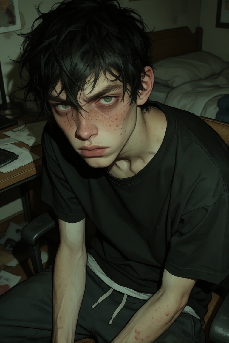 (low angle,  looking at viewer,  scowl) on Tensor.Art