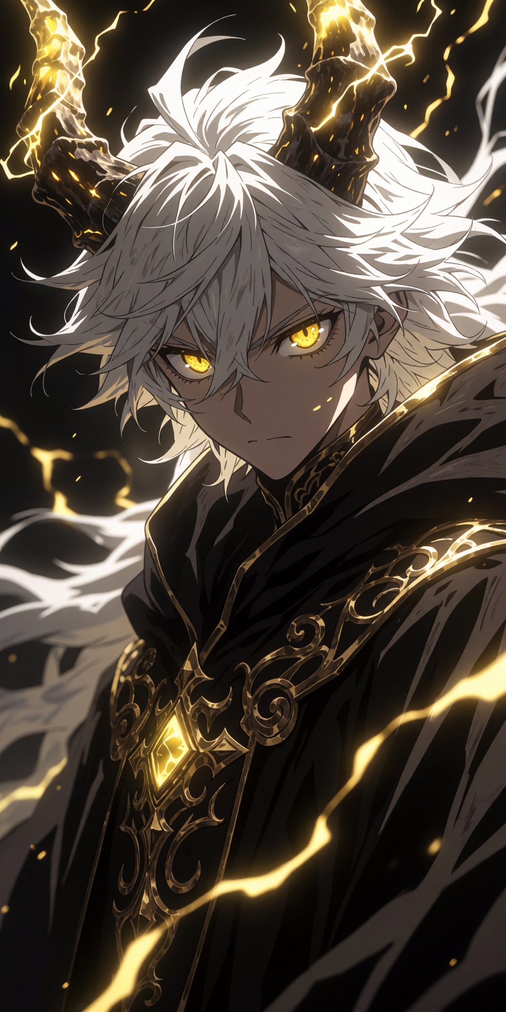 1boy,  malevolent archmage,  broken glowing horns on Tensor.Art