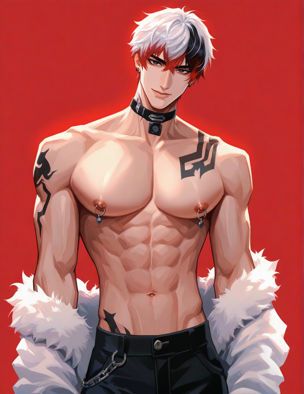 boy,  bishounen,  red background on Tensor.Art