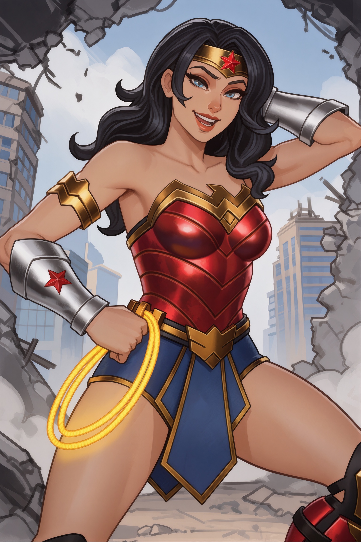 Vv.LXVIII - Requiem. 2d illustration style. --- upper body medium shot. dynamic angle. she is looking at the viewer. she i...