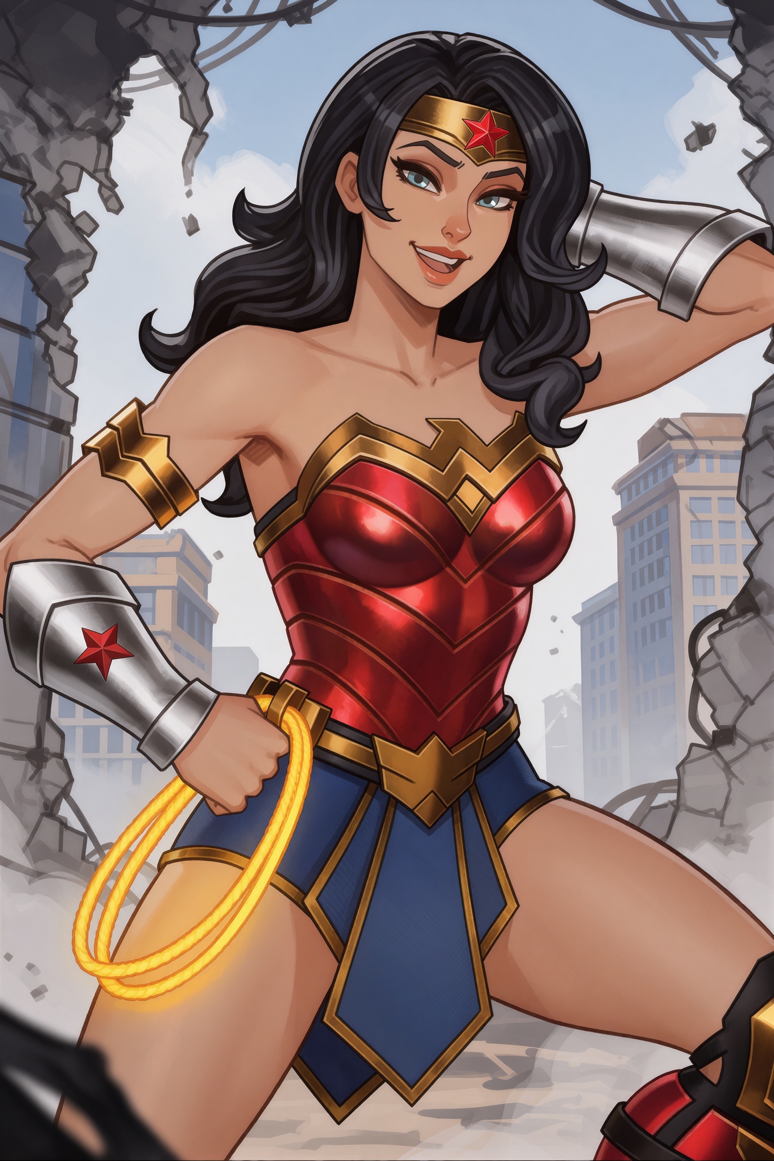 Vv.LXVIII - Requiem. 2d illustration style. --- upper body medium shot. dynamic angle. she is looking at the viewer. she i...