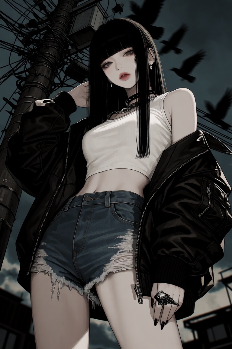 @NIJISIS,  An anime-style digital illustration of a young East Asian woman with long,  straight black hair and bangs on Te...