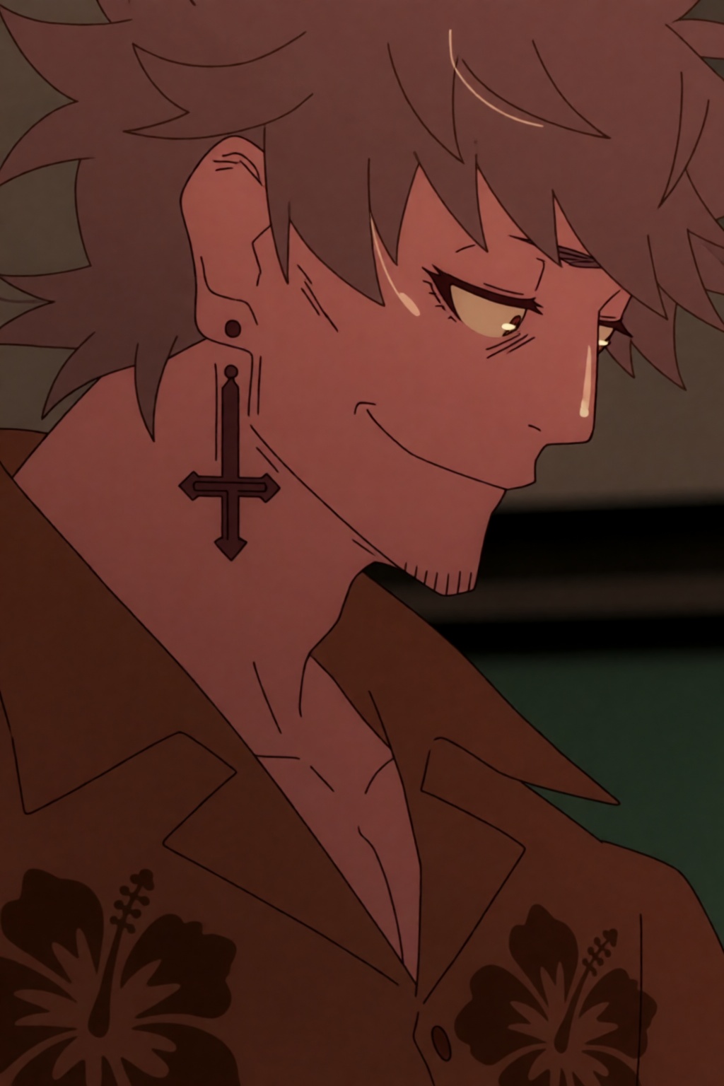 Memen,  a man with strawberry blonde hair and yellow eyes,  is captured in a profile close-up shot that emphasizes the sha...