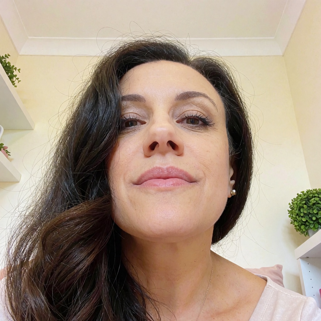Domestic smartphone beauty selfie,  extremely intimate face-dominant composition with strong upward perspective and hair f...