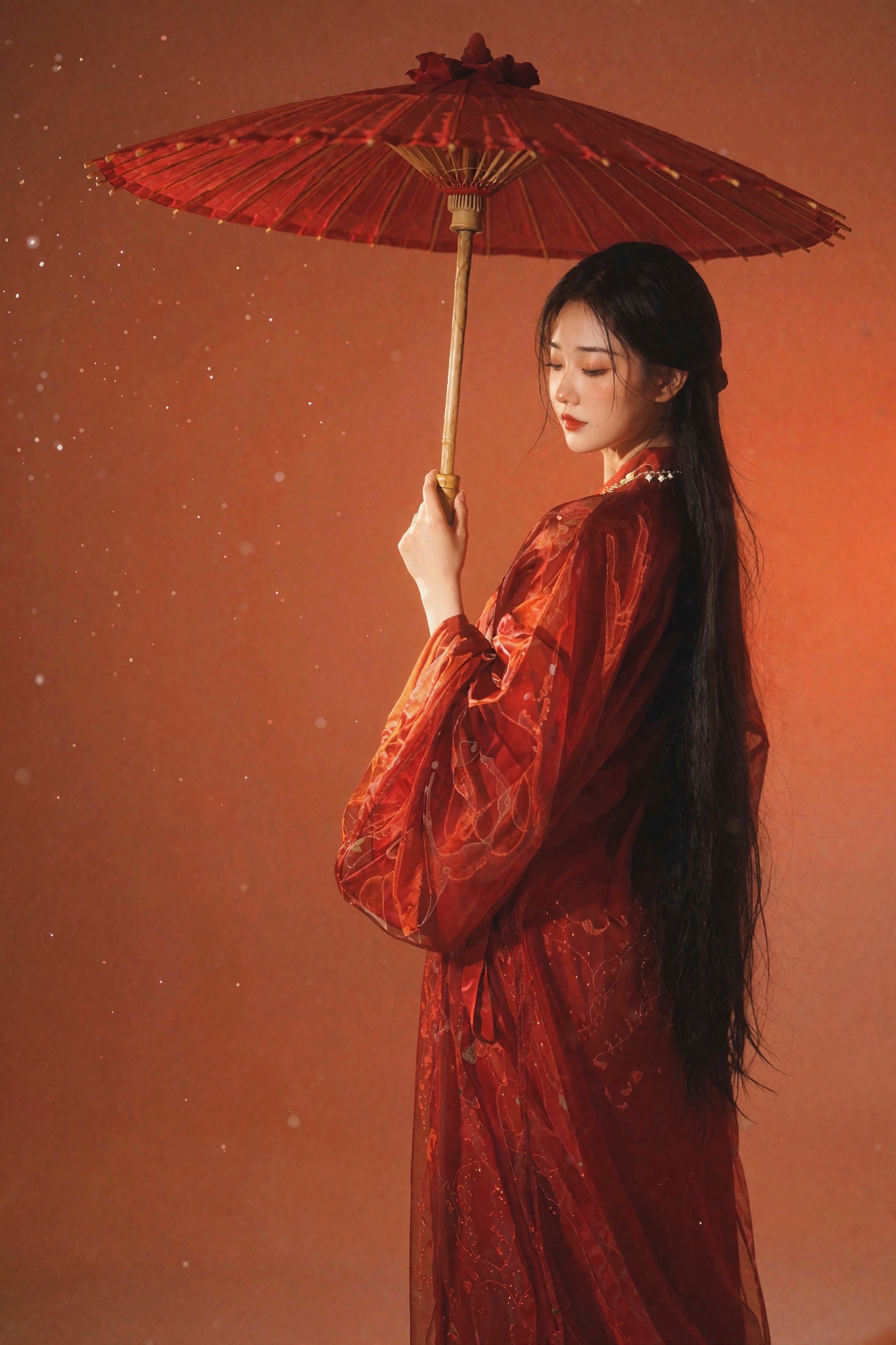Candid documentary-style UGC smartphone snapshot of a young woman in classical Chinese hanfu styling standing in profile a...
