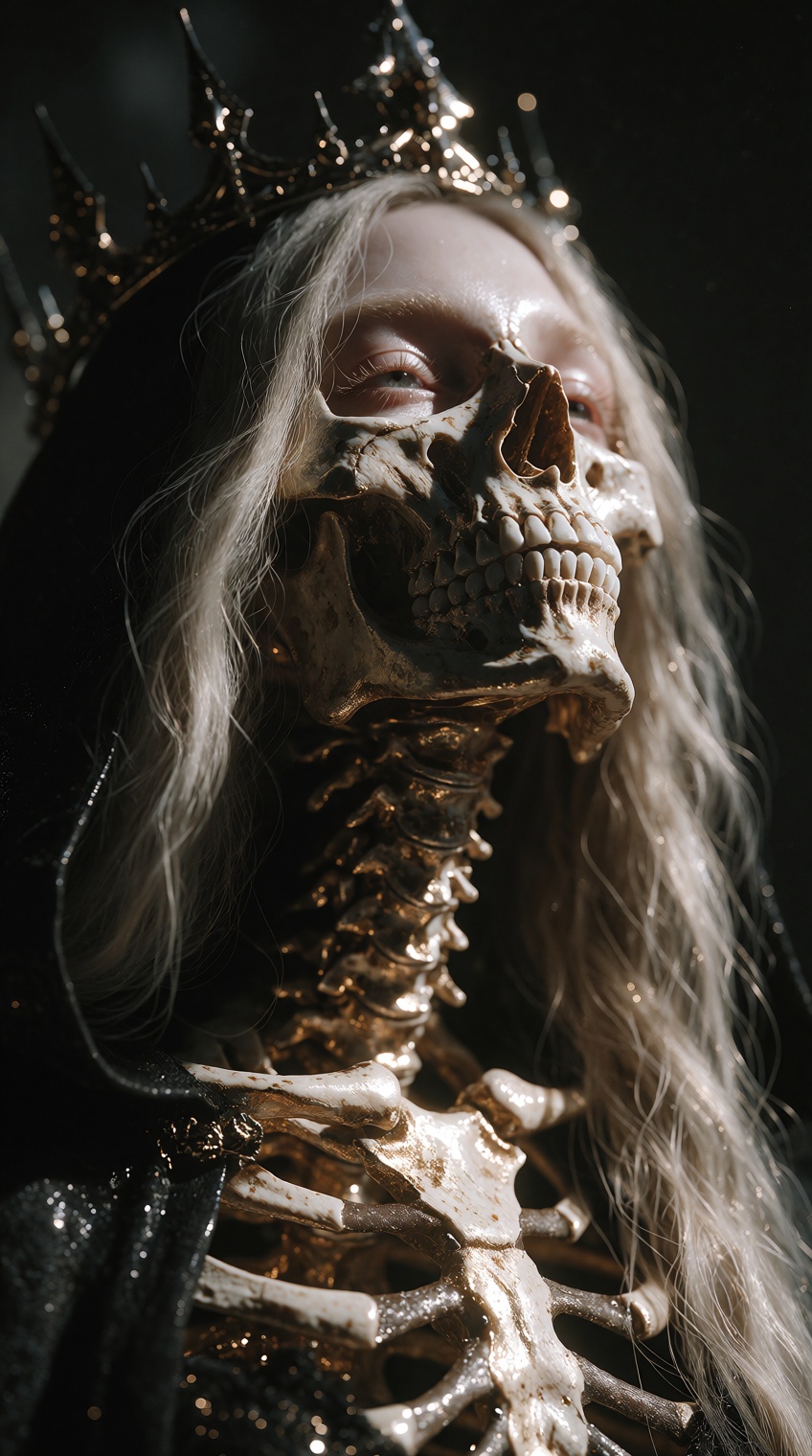 A surreal,  gothic portrait of a woman with long,  pale blonde hair on Tensor.Art