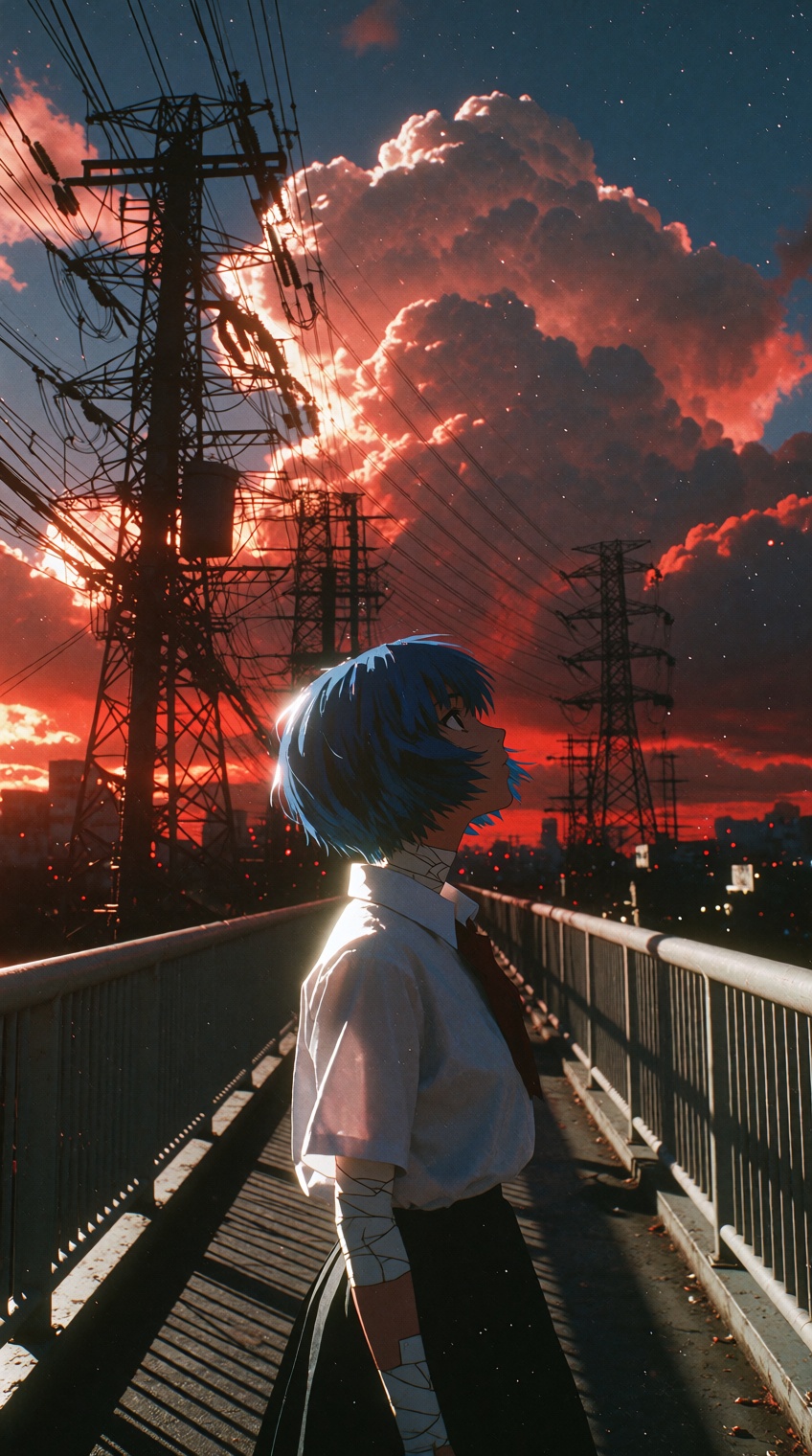 { "image_analysis": { "style": "Japanese film photography,  Hideaki Anno cinematography style,  90s Anime aesthetic realiz...