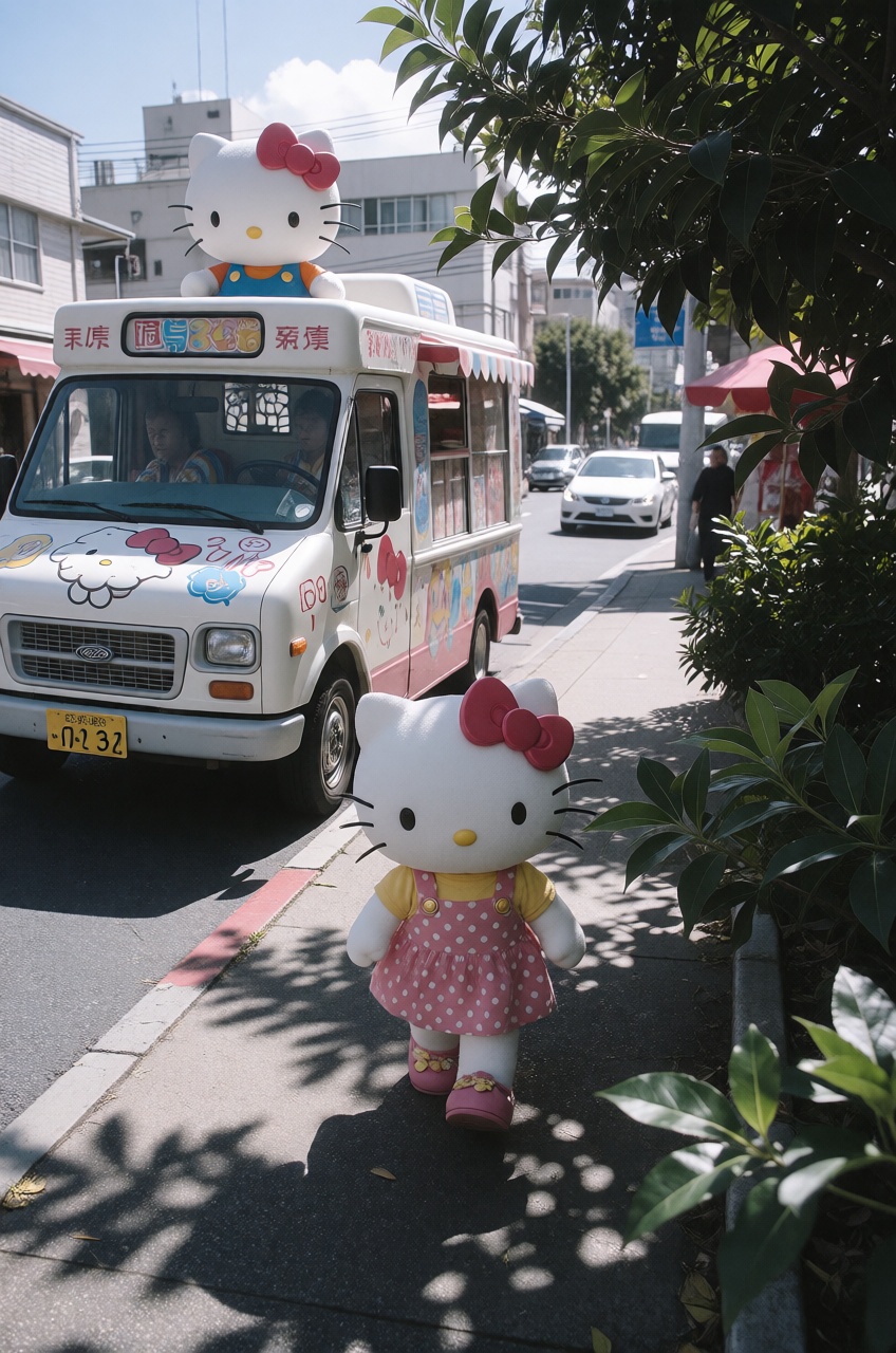 hello kitty,  ice cream truck,  walks on Tensor.Art