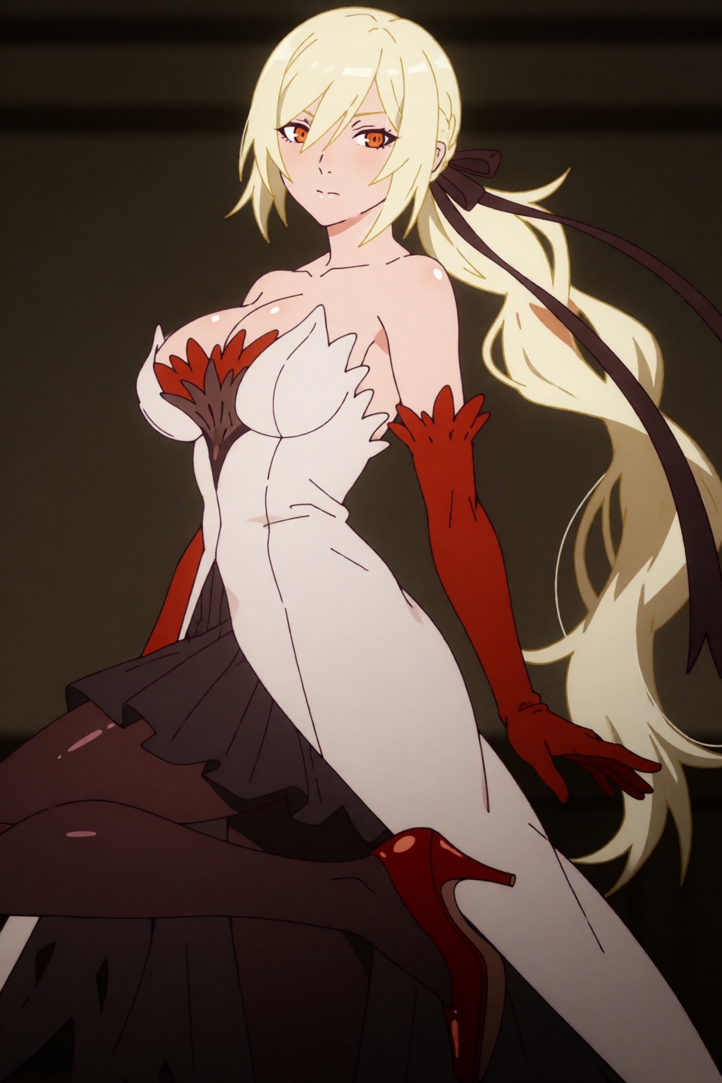 Pettalon,  a 18 years old female with a long blonde ponytail,  a long hair ribbon and orange eyes. Pettalon wears a white...