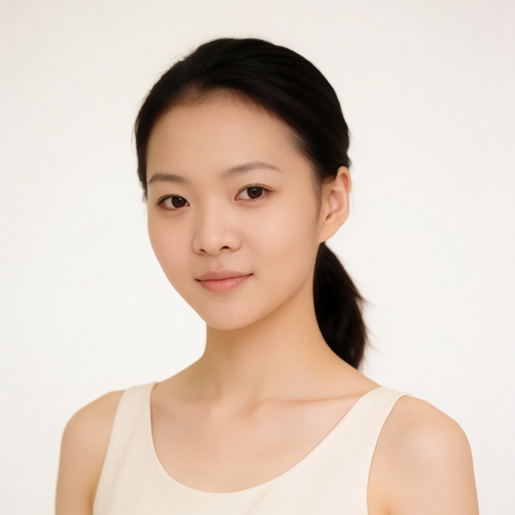 东亚女生人像摄影,  高级极简肖像棚拍风格,  人物置身哑光米白纯色封闭背景 on Tensor.Art