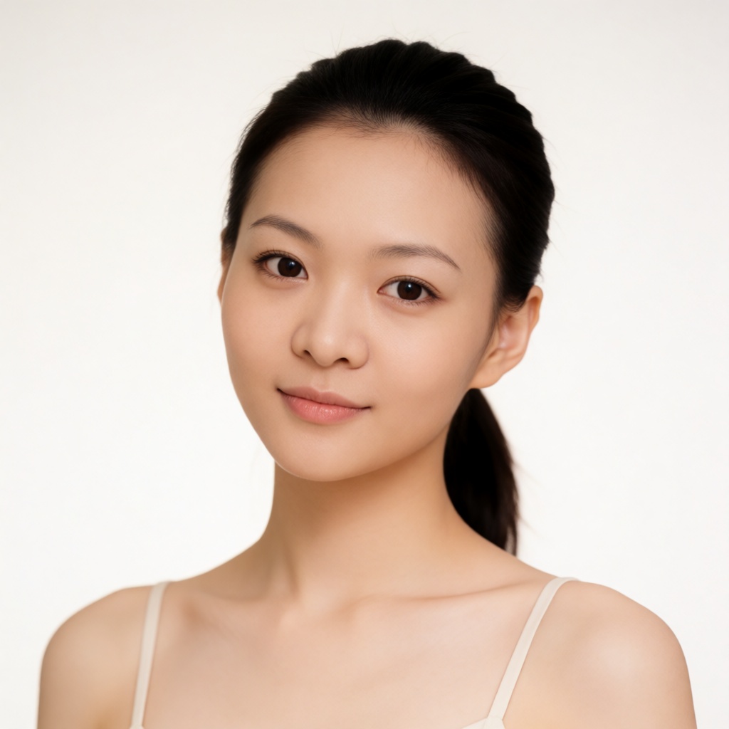 东亚女生人像摄影,  高级极简肖像棚拍风格,  人物置身哑光米白纯色封闭背景 on Tensor.Art