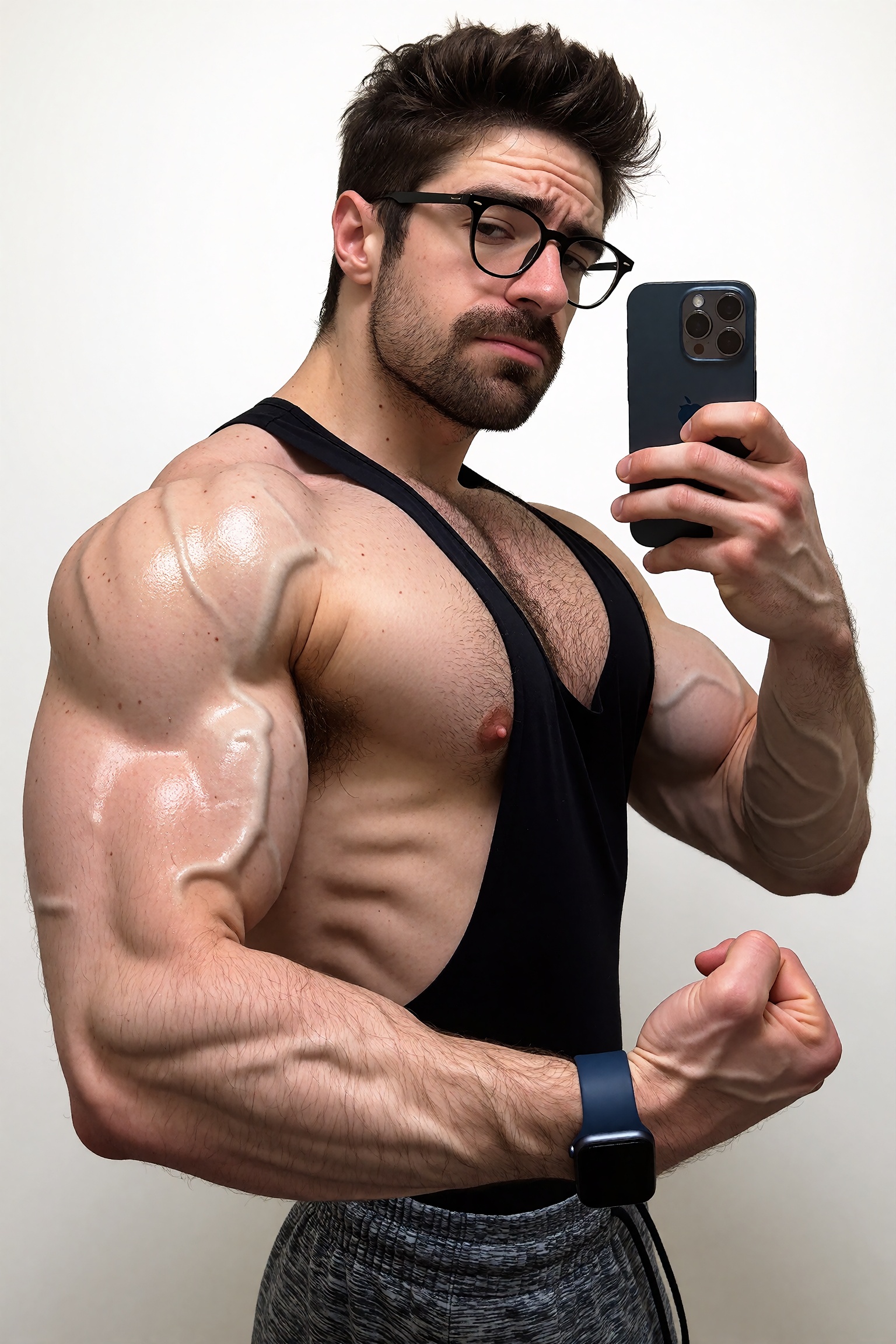 tkobs,  A hyper-realistic side-profile indoor mirror selfie of a muscular man with a broad,  athletic physique on Tensor.Art