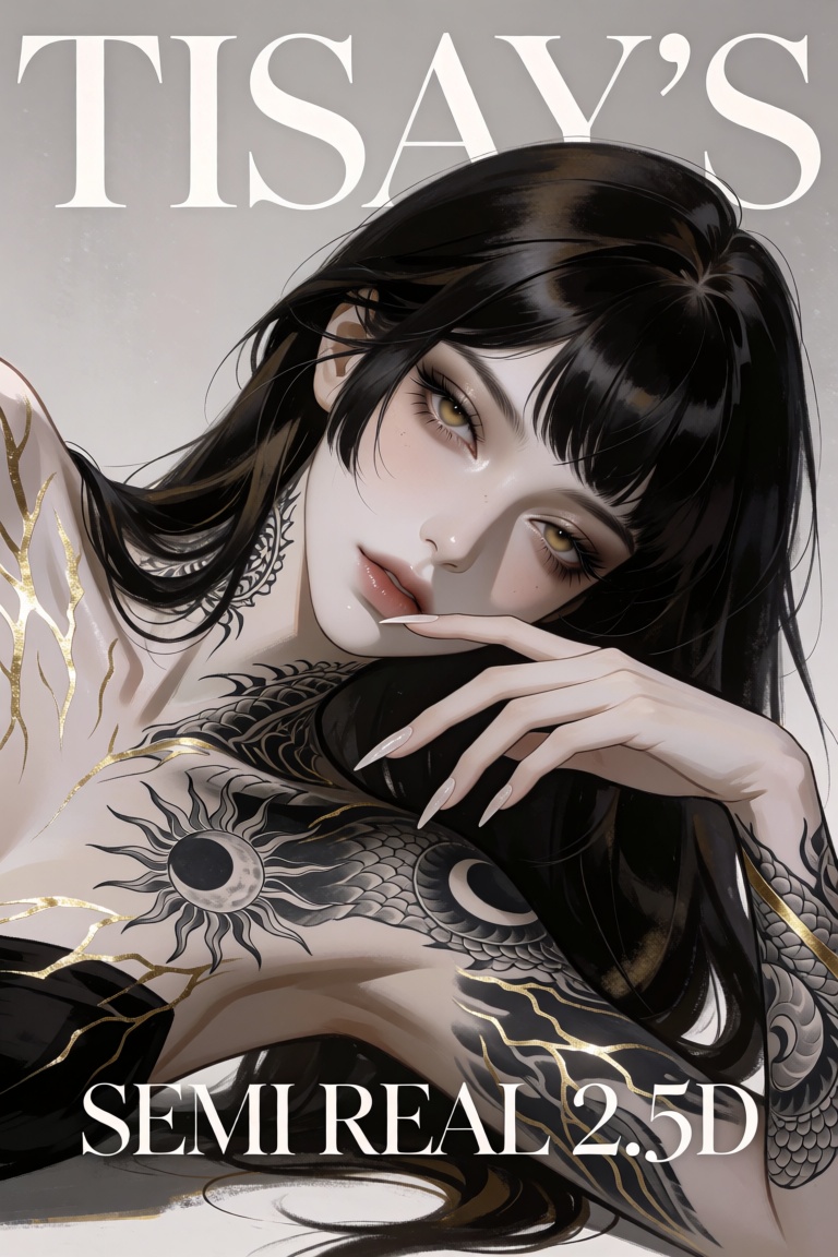A stylized semi-realistic digital portrait of a young ***** woman with realistic skin and a smooth luminous complexion,  a...