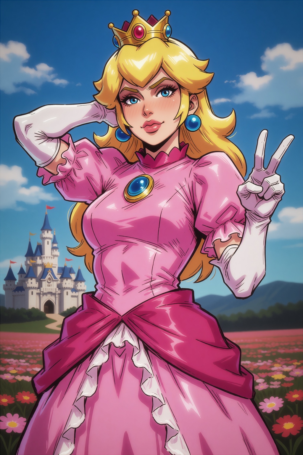 sfw. csaurageul-style. 2d illustration. upper body shot,  standing tall,  she has one hand behind head and the other makin...