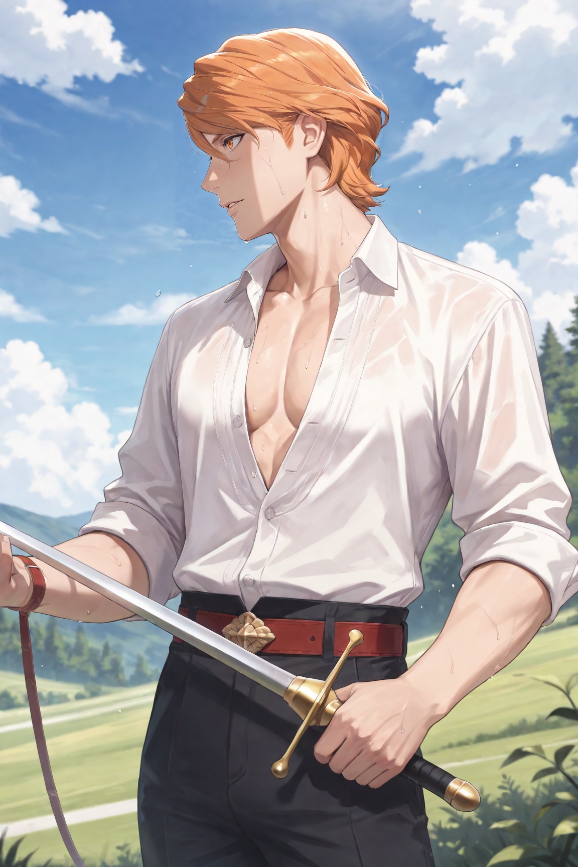 1boy,  Ferdinand_Von_Aegir,  orange hair on Tensor.Art
