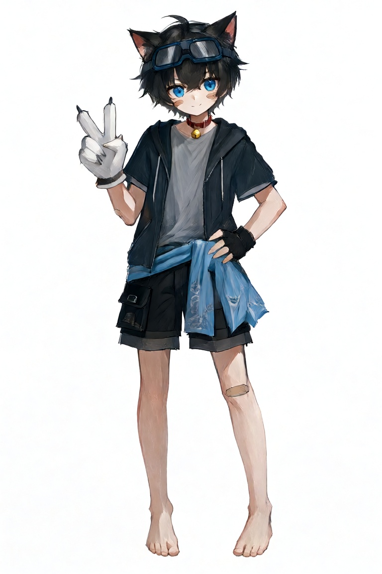 动漫插画,  全身. 一个名为**shaonp** 的cat boy,  拥有黑色短发 on Tensor.Art
