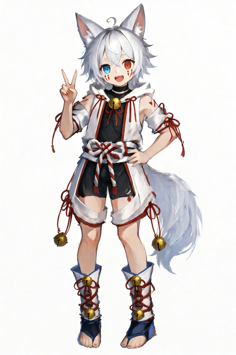 动漫插画,  全身. 一个名为**shuanghu** 的fox boy,  拥有白色短发 on Tensor.Art