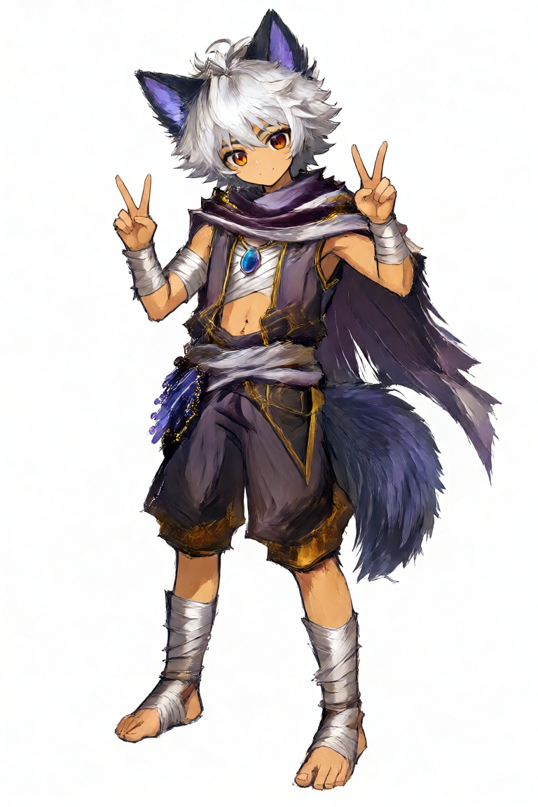 动漫插画,  全身. 一个名为**yuzhe** 的wolf boy,  拥有白色蓬松短发 on Tensor.Art