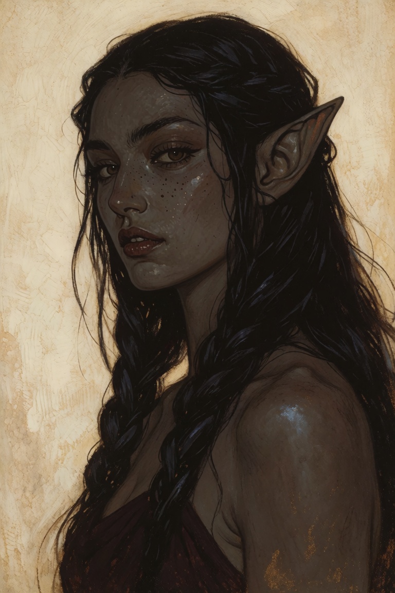@EdmunDul style illustration,  dark elf,  dark skinned on Tensor.Art